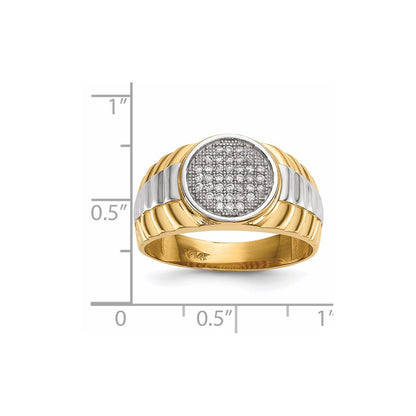 14K Yellow Gold w/ Rhodium Mens Micro Pavâ€š CZ Round Ring