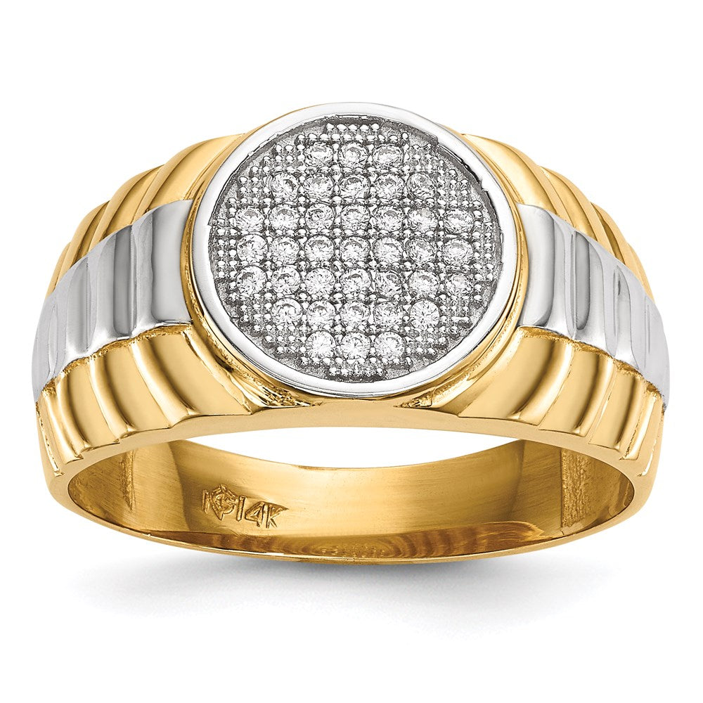 14K Yellow Gold w/ Rhodium Mens Micro Pavâ€š CZ Round Ring