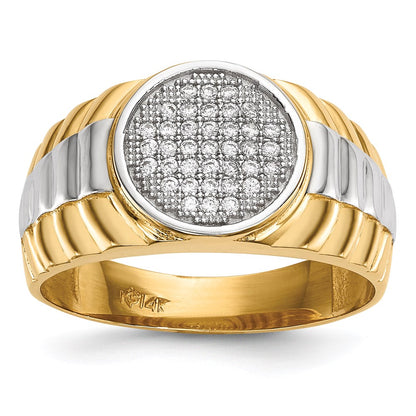 14K Yellow Gold w/ Rhodium Mens Micro Pavâ€š CZ Round Ring