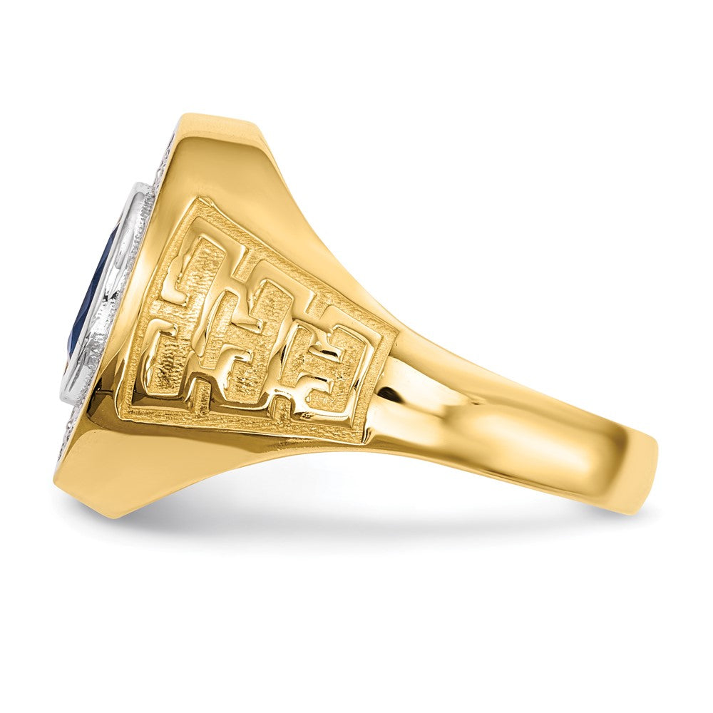 14K Yellow Gold w/ Rhodium CZ & Oval Blue CZ Mens Ring
