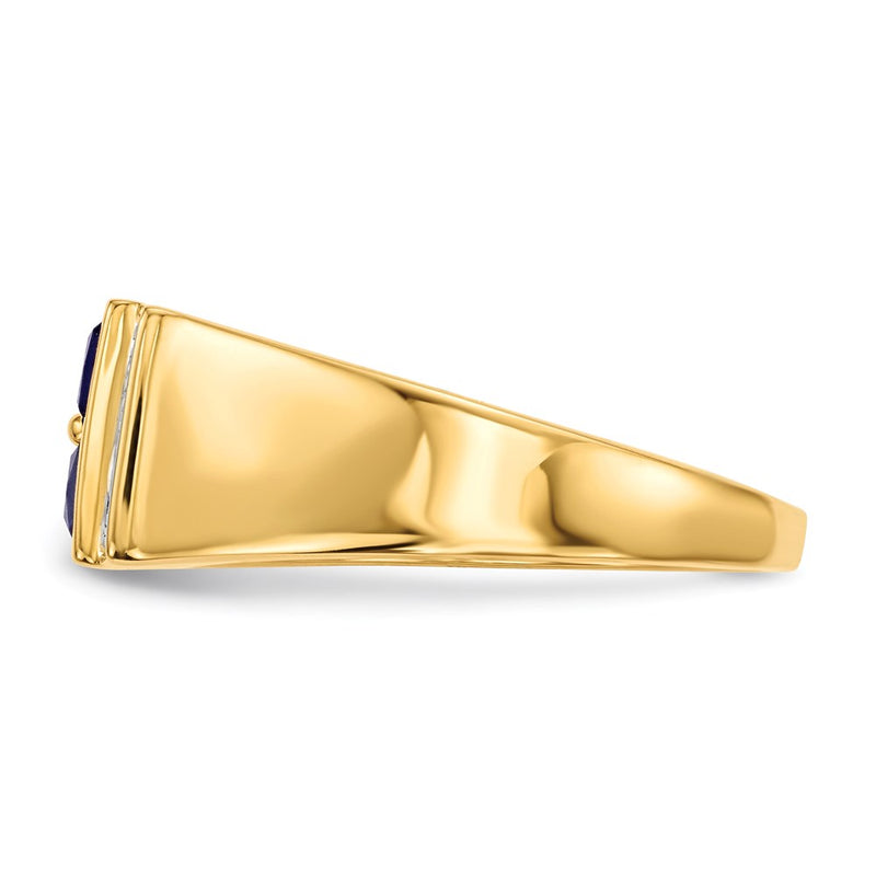 14K Gold w/ Created Sapphire & Real Diamond Men's Ring