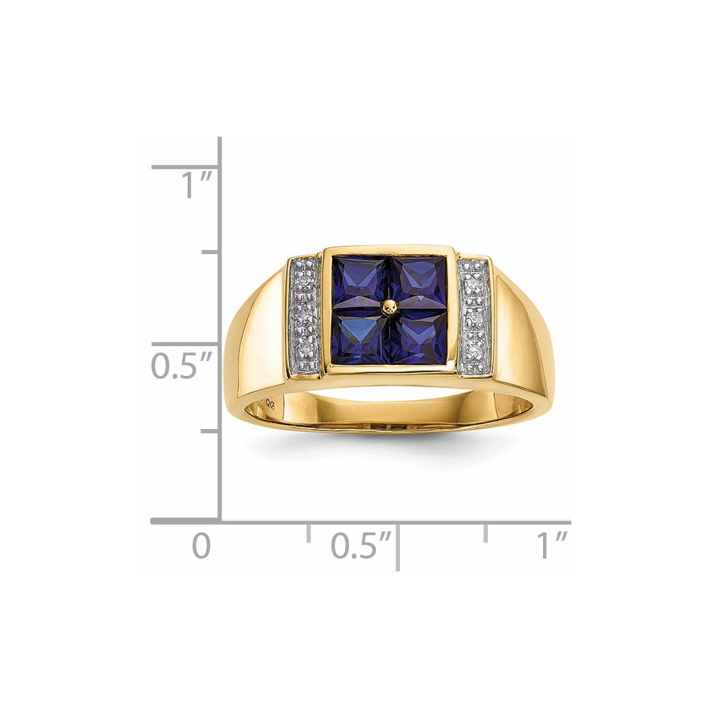 14K Gold w/ Created Sapphire & Real Diamond Men's Ring