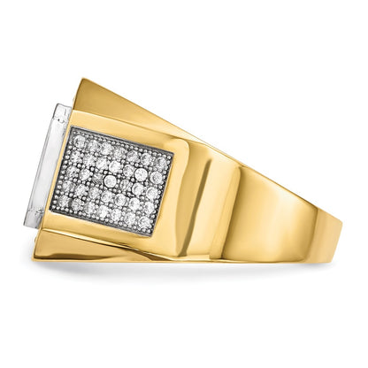14K Yellow Gold w/ Rhodium CZ & Emerald-cut Blue CZ Mens Ring