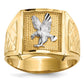 Solid Masculine 14K Yellow Gold w/Rhodium Diamond-cut Eagle Men's Ring
