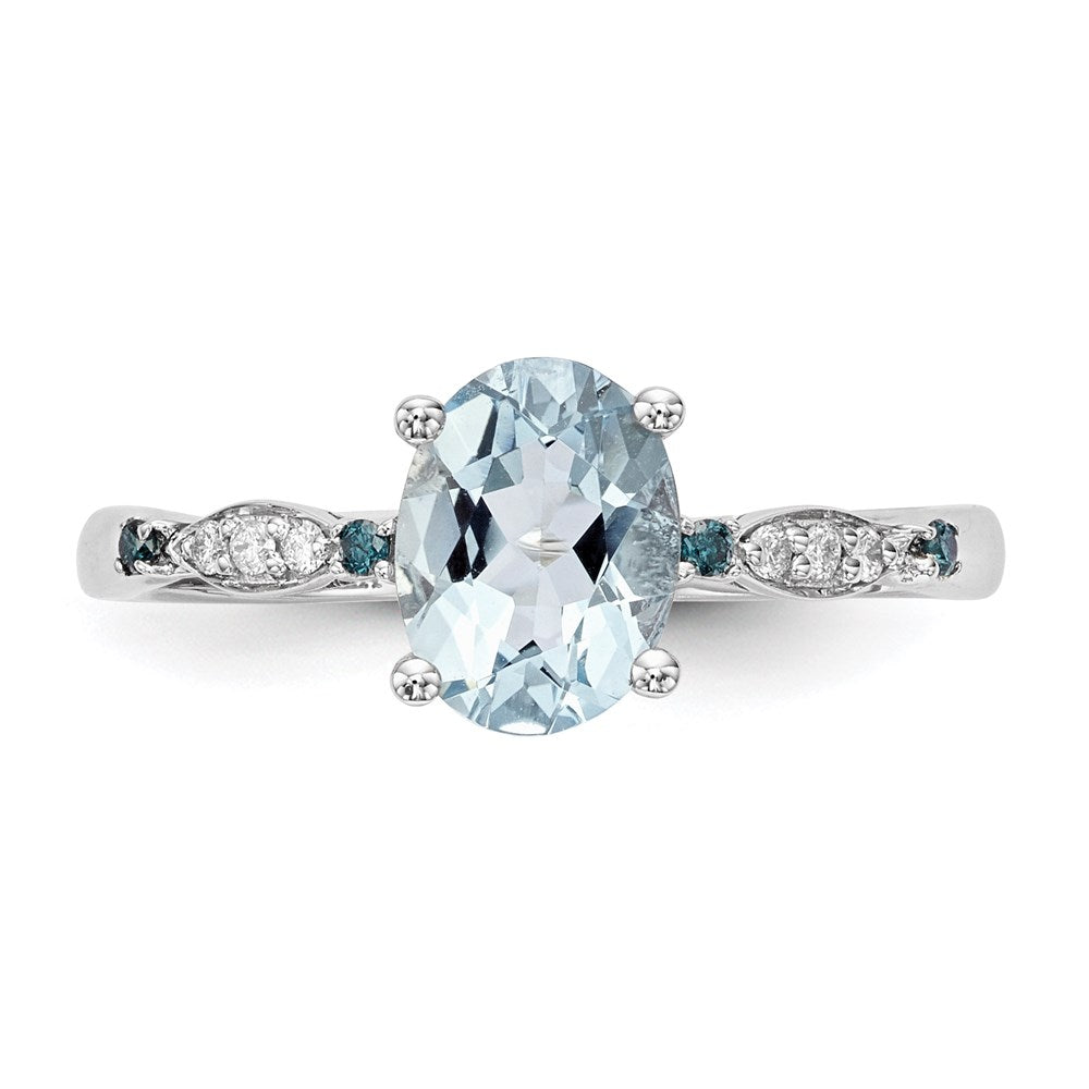 14k White Gold w/ Aquamarine /Blue Sapphire & Dia. Ring