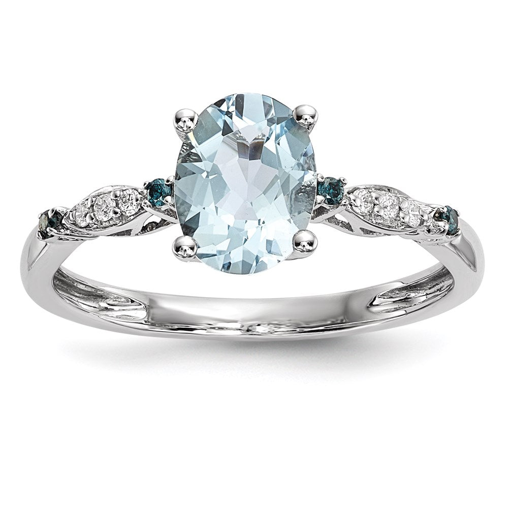 14k White Gold w/ Aquamarine /Blue Sapphire & Dia. Ring