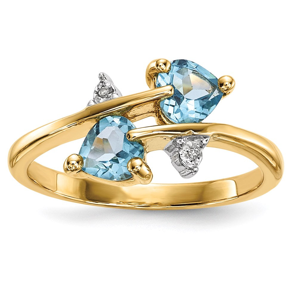 14K Gold w/ Real Diamond & Light Swiss Blue Topaz Ring