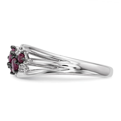 14k White Gold Real Diamond and Ruby Polished Ring