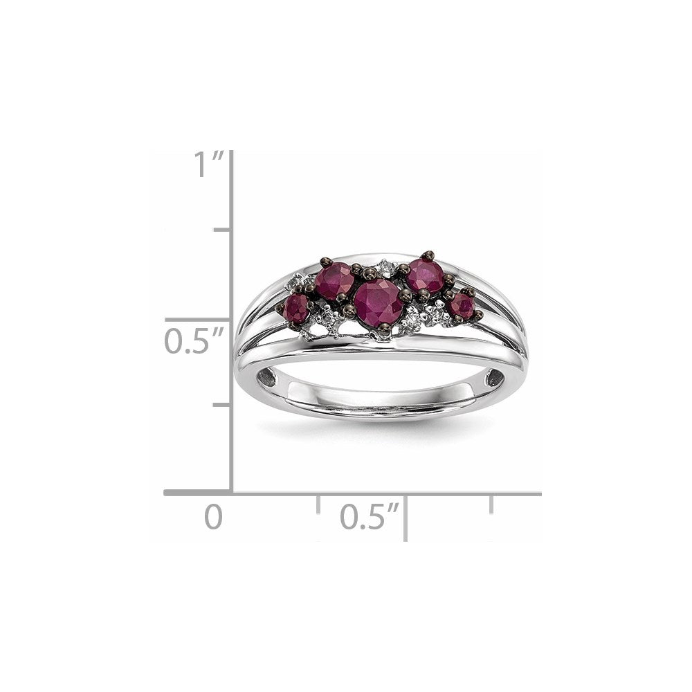 14k White Gold Real Diamond and Ruby Polished Ring