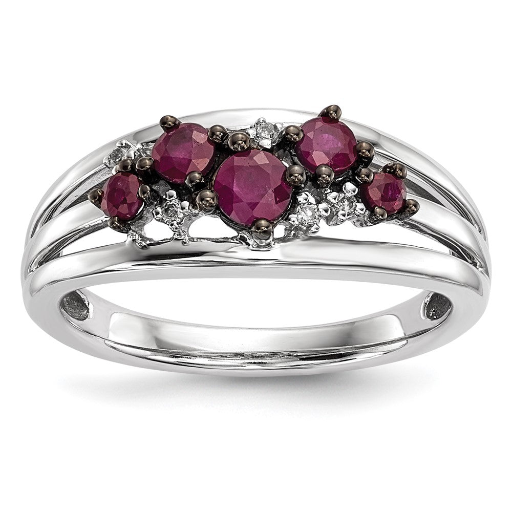 14k White Gold Real Diamond and Ruby Polished Ring