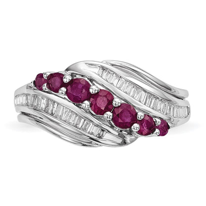 14k White Gold Real Diamond & Ruby Ring