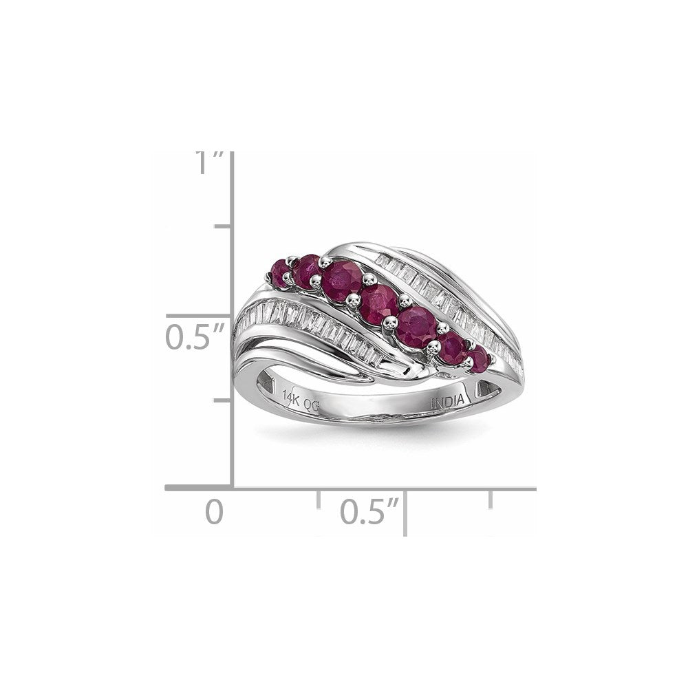 14k White Gold Real Diamond & Ruby Ring