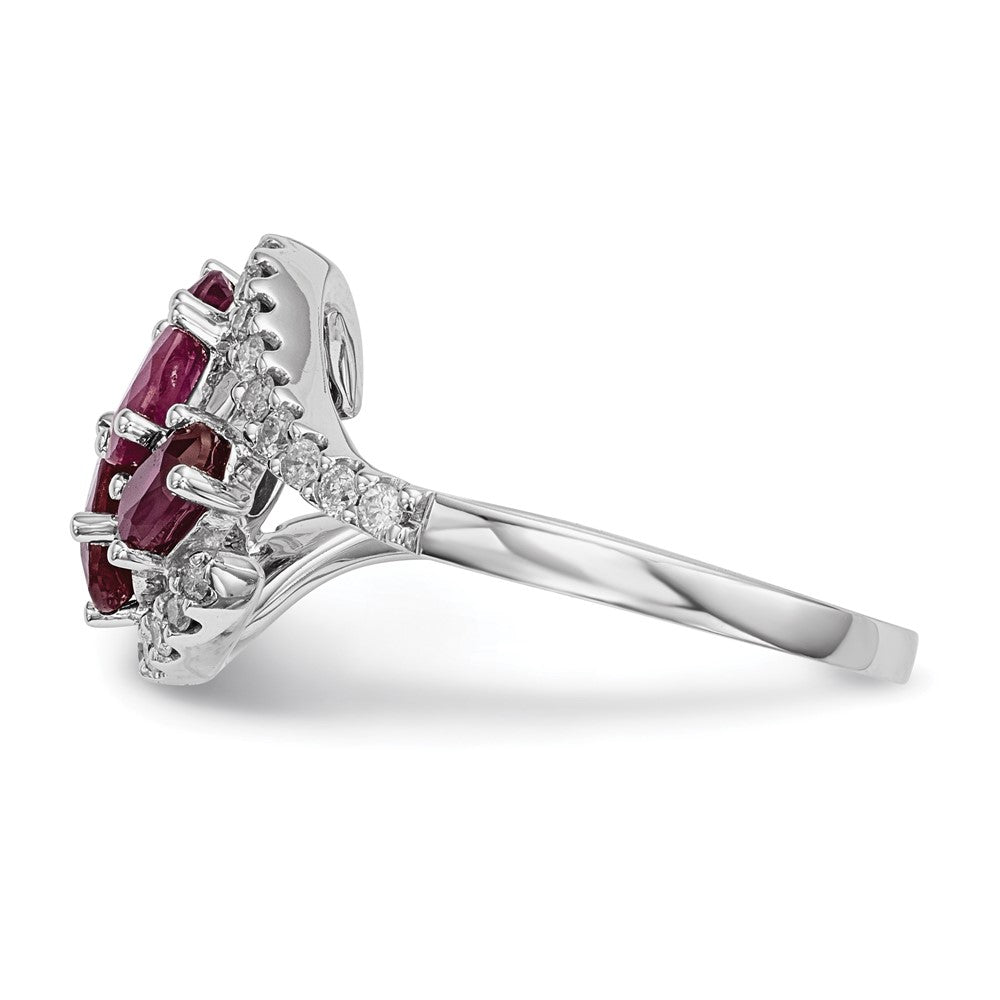 14k White Gold Real Diamond and Ruby Polished Ring