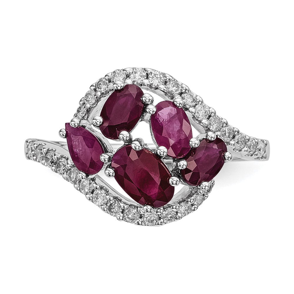 14k White Gold Real Diamond and Ruby Polished Ring