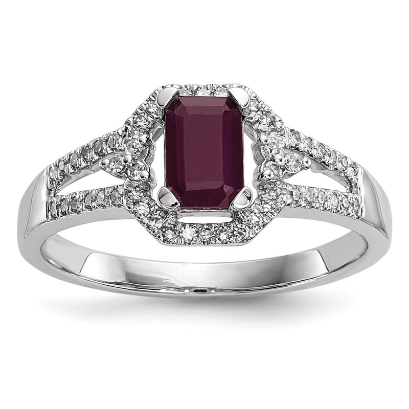 14k White Gold Real Diamond & Ruby Ring