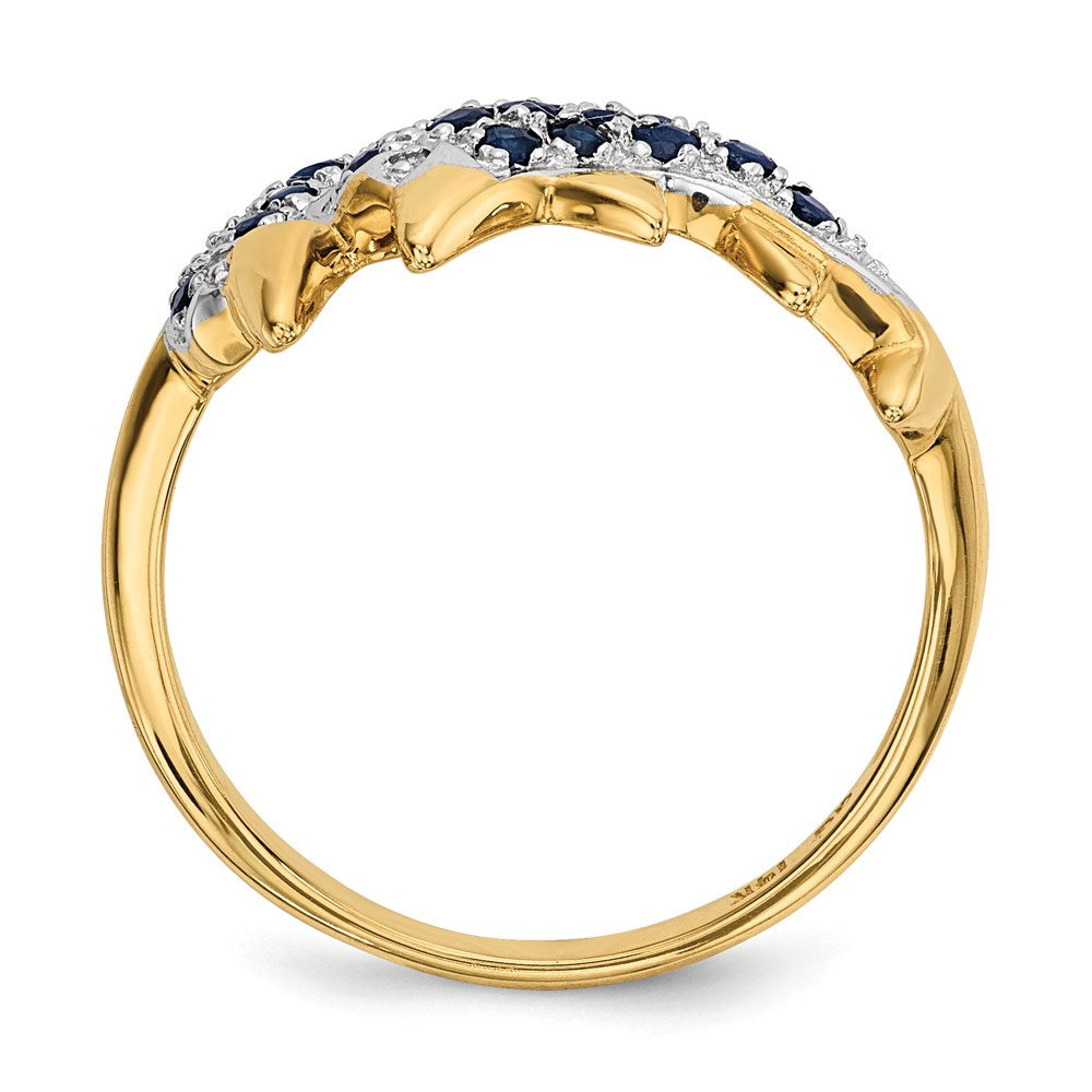 14K Gold w/ Rhodium Real Diamond & Sapphire Polished Dolphins Ring