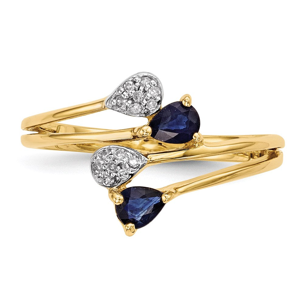 14K Gold w/ Real Diamond & Sapphire Polished Ring
