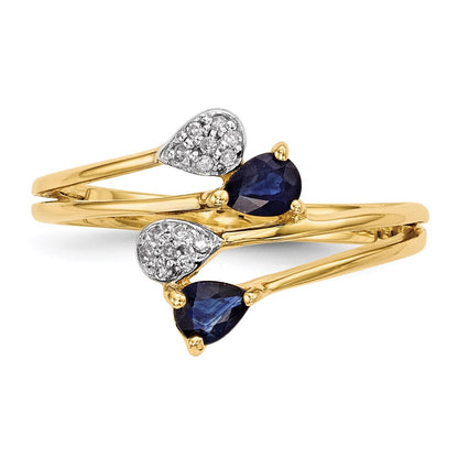 14K Gold w/ Real Diamond & Sapphire Polished Ring