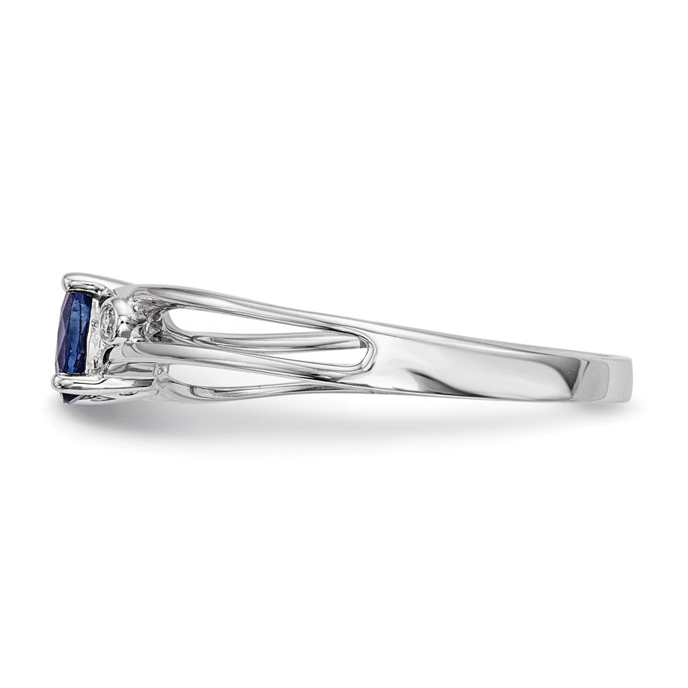 14k White Gold w/ Blue Sapphire & Real Diamond Ring