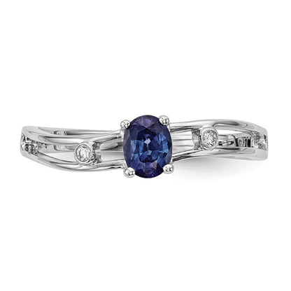 14k White Gold w/ Blue Sapphire & Real Diamond Ring