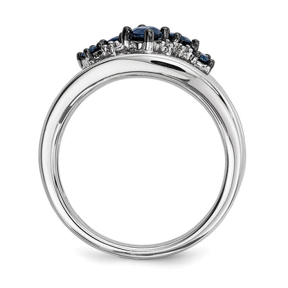 14k White Gold Real Diamond and Sapphire Polished Ring