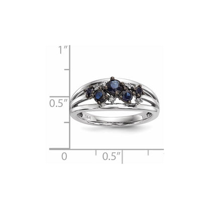 14k White Gold Real Diamond and Sapphire Polished Ring