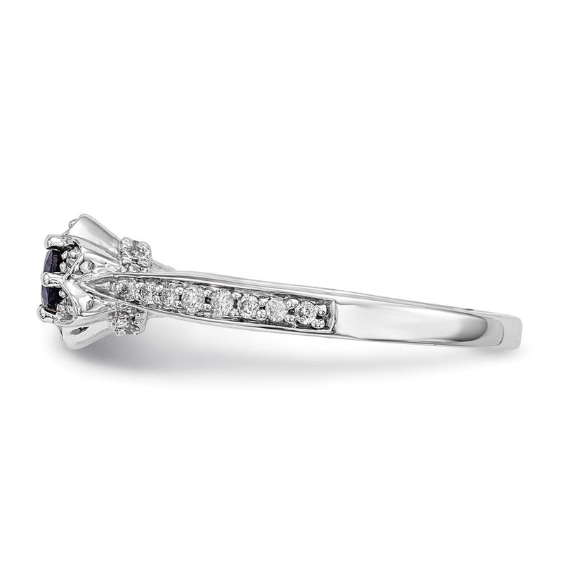 14k White Gold Real Diamond & Sapphire Ring