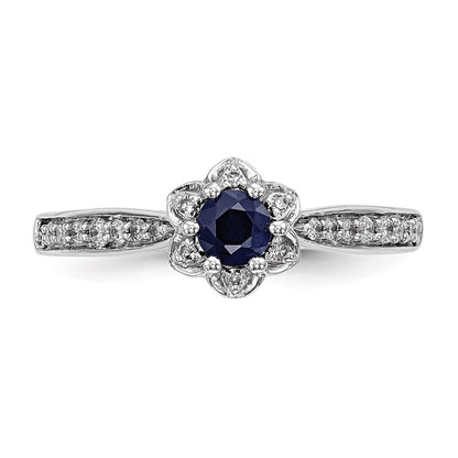 14k White Gold Real Diamond & Sapphire Ring