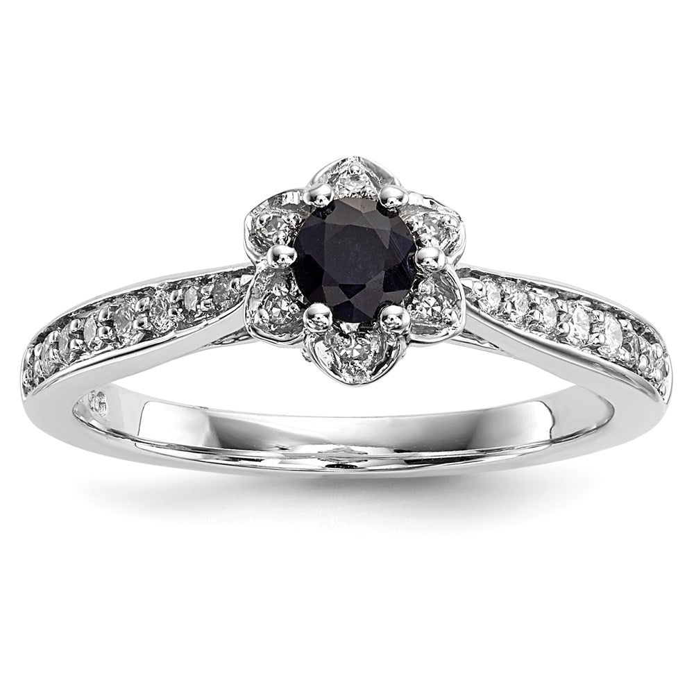 14k White Gold Real Diamond & Sapphire Ring