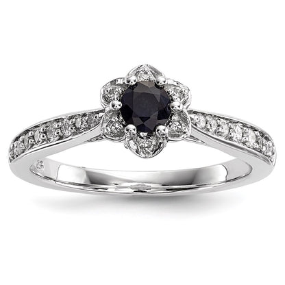 14k White Gold Real Diamond & Sapphire Ring