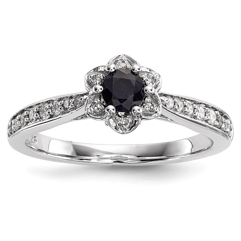 14k White Gold Real Diamond & Sapphire Ring
