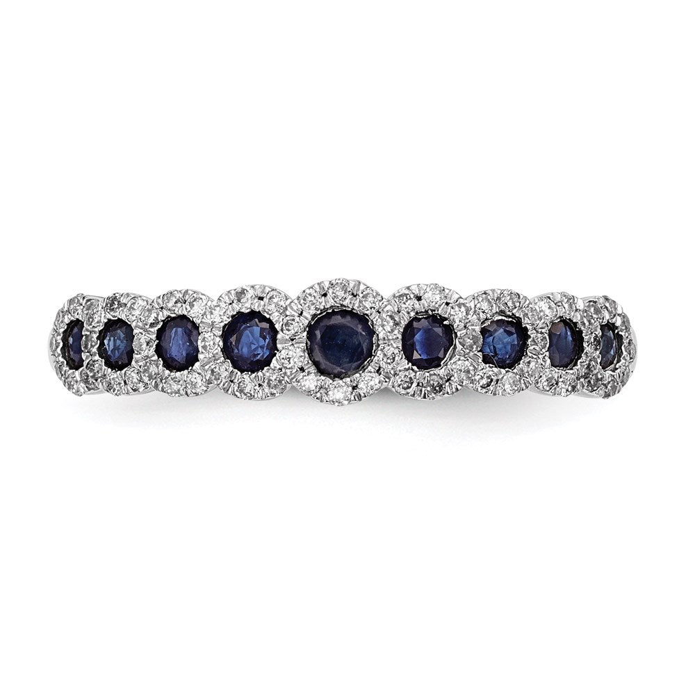 14k White Gold Real Diamond and Sapphire Polished Ring