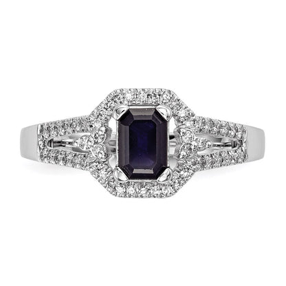 14k White Gold Real Diamond & Sapphire Ring