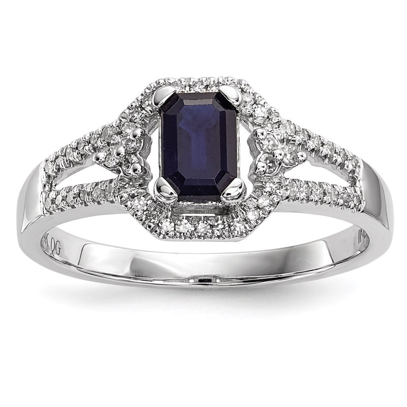 14k White Gold Real Diamond & Sapphire Ring