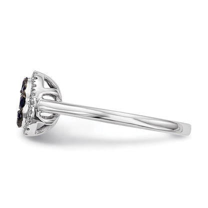14k White Gold Real Diamond and Blue Sapphire Ring
