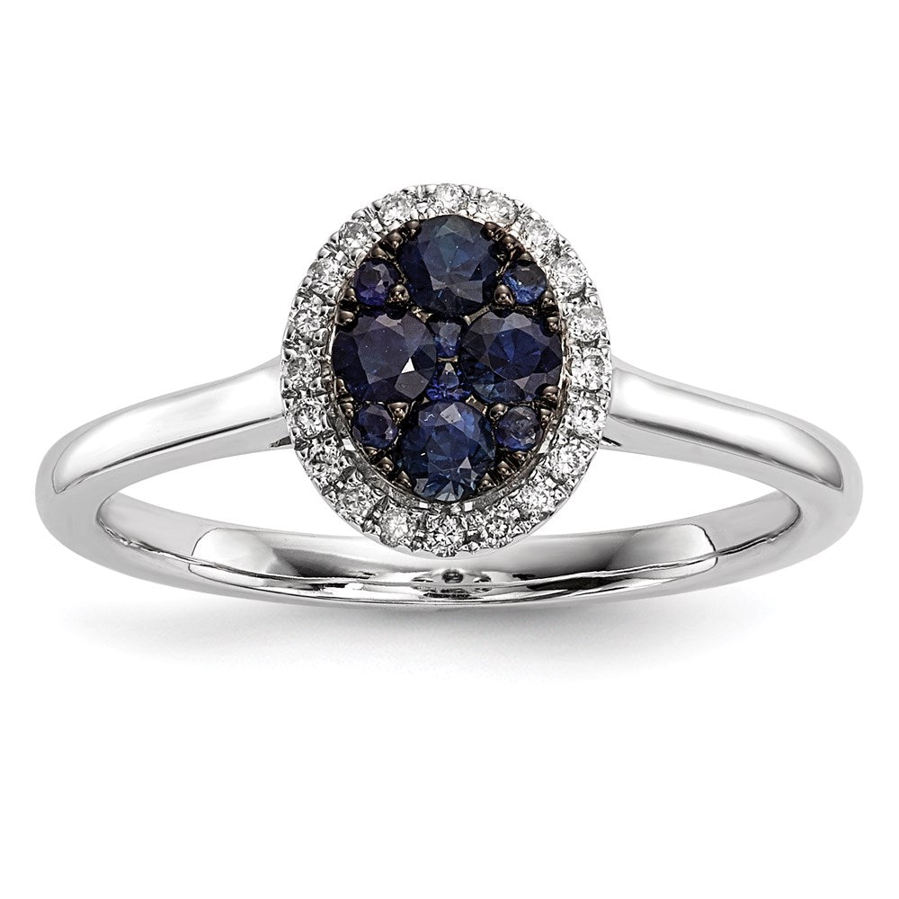 14k White Gold Real Diamond and Blue Sapphire Ring