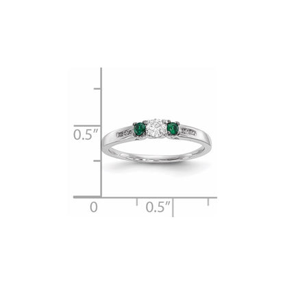 14k White Gold Real Diamond & Emerald Ring