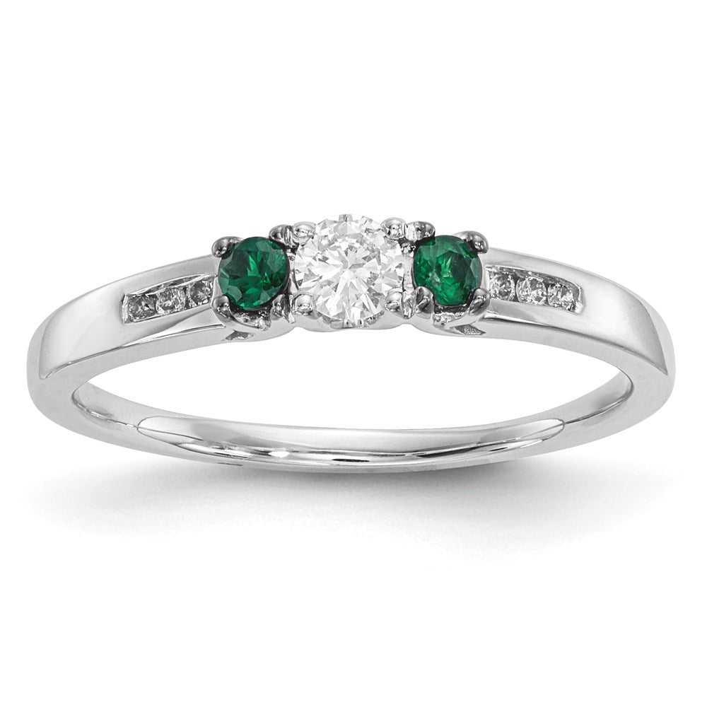 14k White Gold Real Diamond & Emerald Ring
