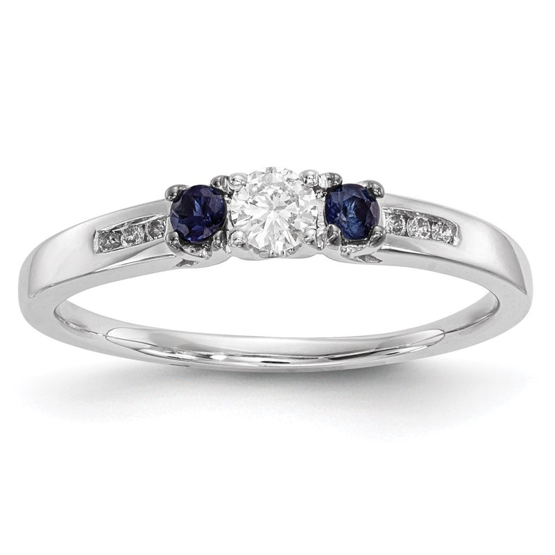 14k White Gold Real Diamond & Sapphire Ring
