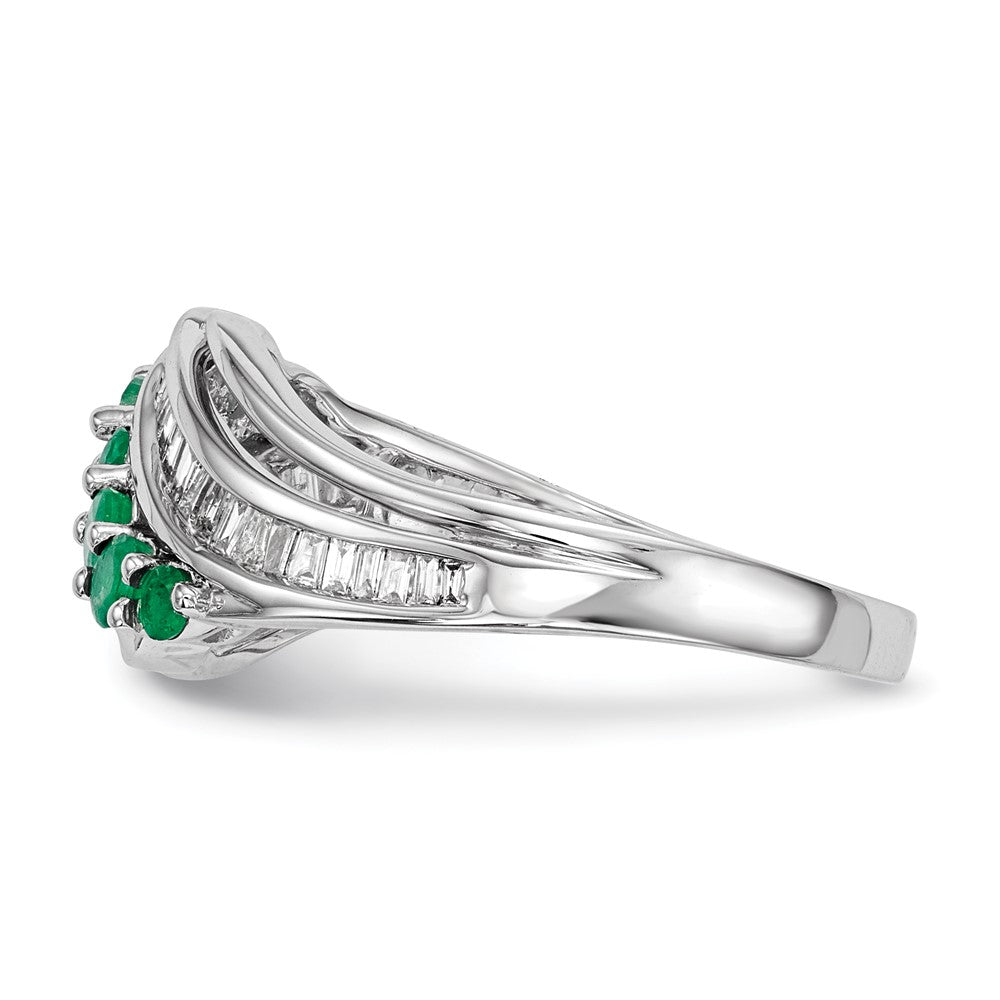 14k White Gold Real Diamond & Emerald Ring