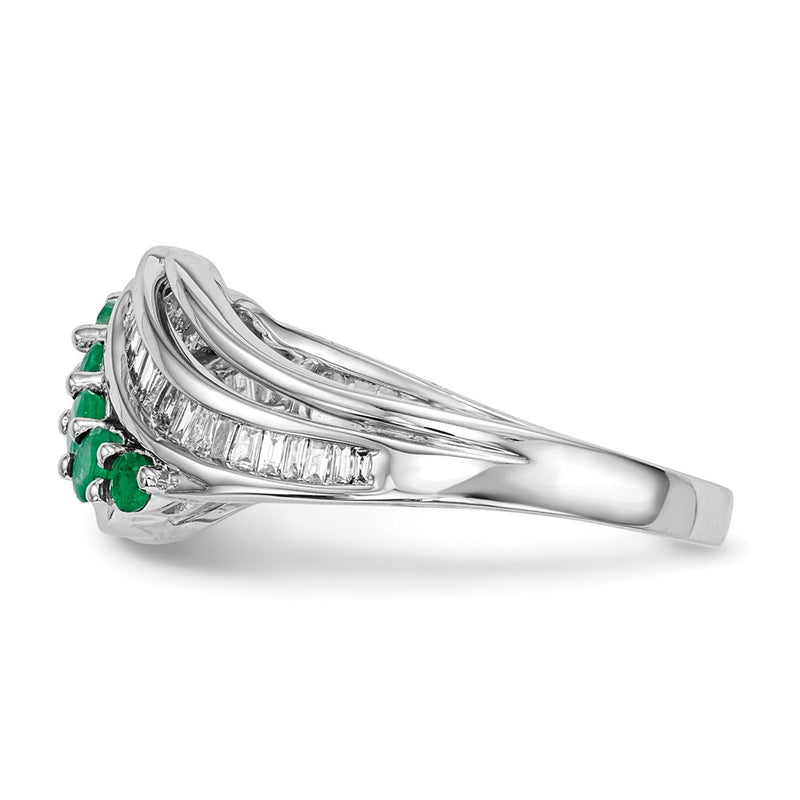 14k White Gold Real Diamond & Emerald Ring