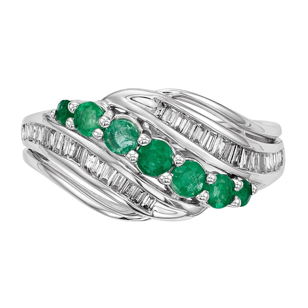 14k White Gold Real Diamond & Emerald Ring