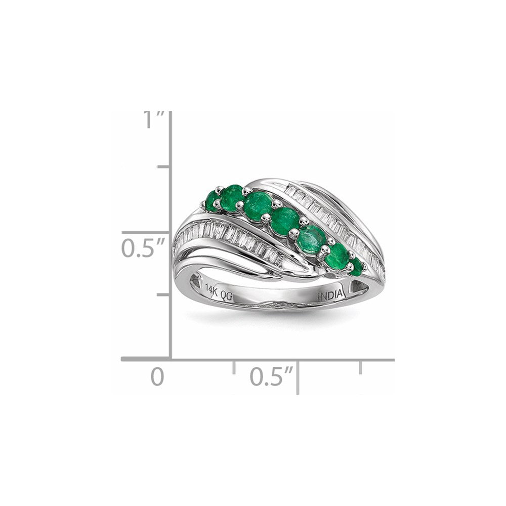 14k White Gold Real Diamond & Emerald Ring