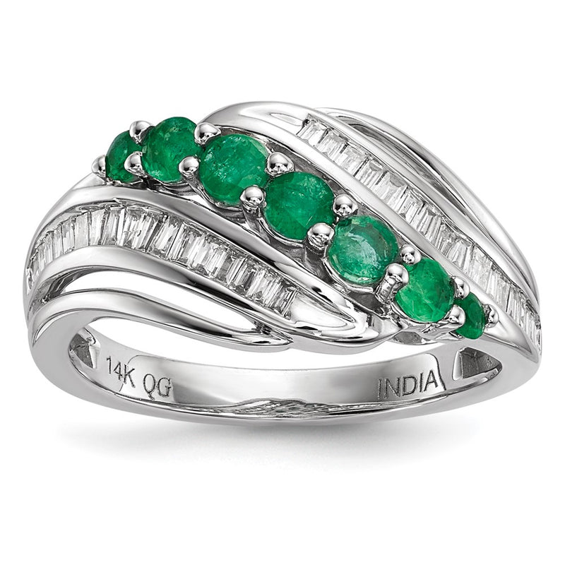 14k White Gold Real Diamond & Emerald Ring