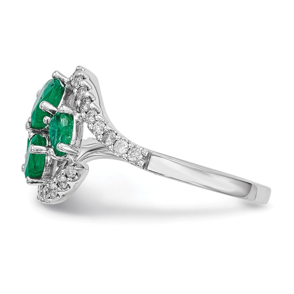 14k White Gold Real Diamond and Emerald Polished Ring