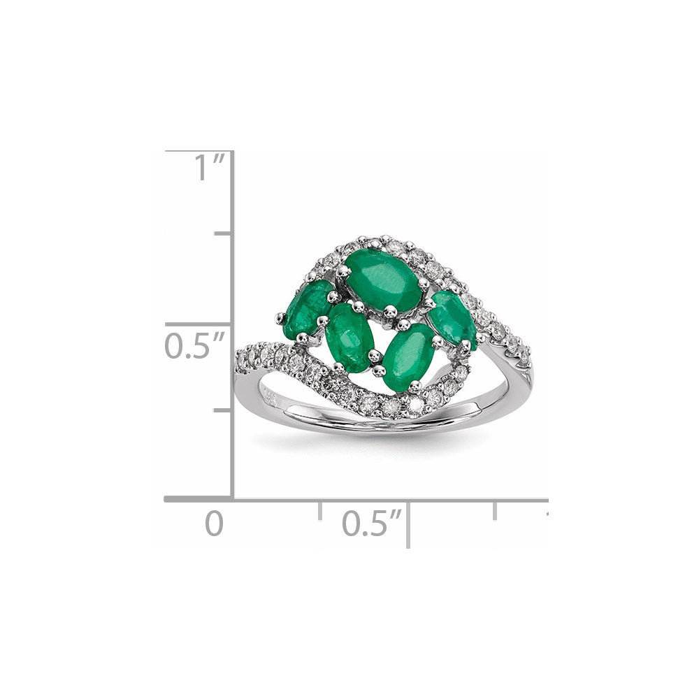 14k White Gold Real Diamond and Emerald Polished Ring