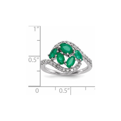 14k White Gold Real Diamond and Emerald Polished Ring