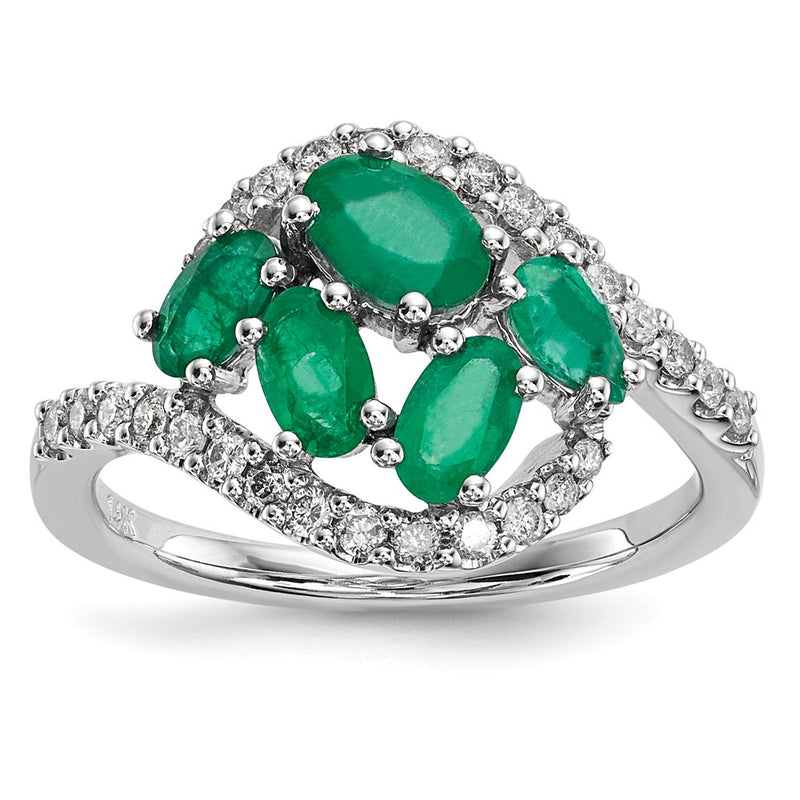 14k White Gold Real Diamond and Emerald Polished Ring