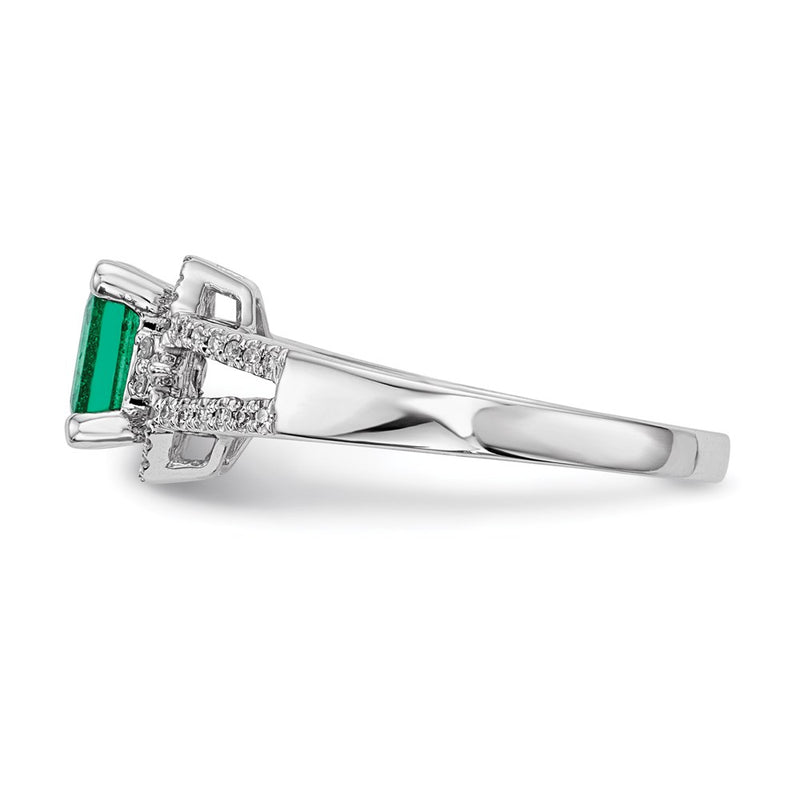 14k White Gold Real Diamond & Emerald Ring