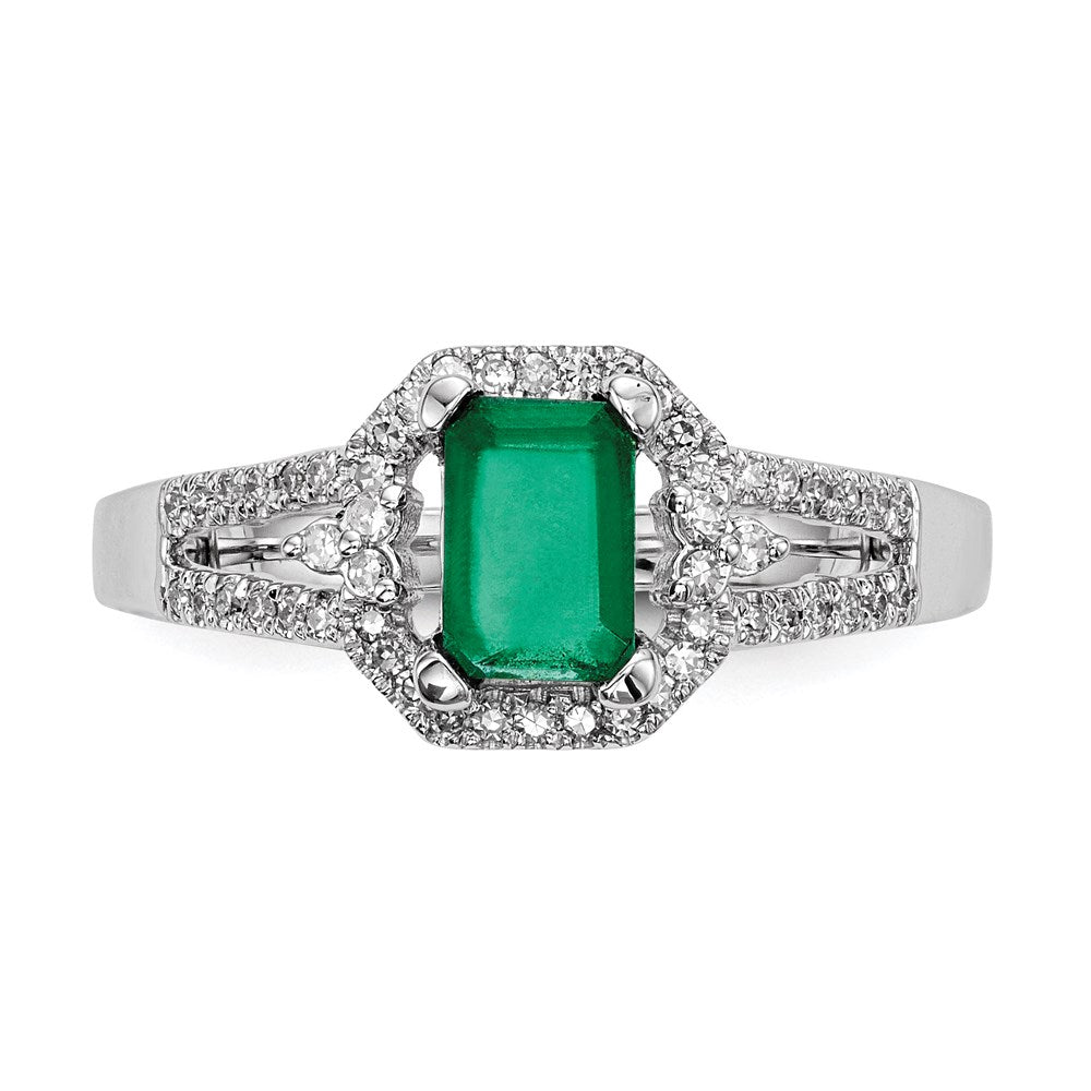 14k White Gold Real Diamond & Emerald Ring